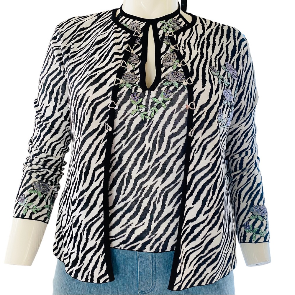 St. John X Griffith Gray 2 Pc. Stretch Knit Zebra Print Floral Embroidered Set